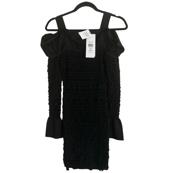 Herve Leger Black Puckered Ruffle Trim Mini Dress XXS NWT - Picture 3 of 7